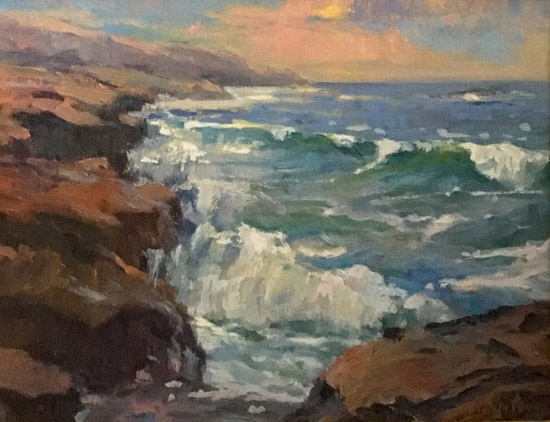 Breaking Waves at Sunset